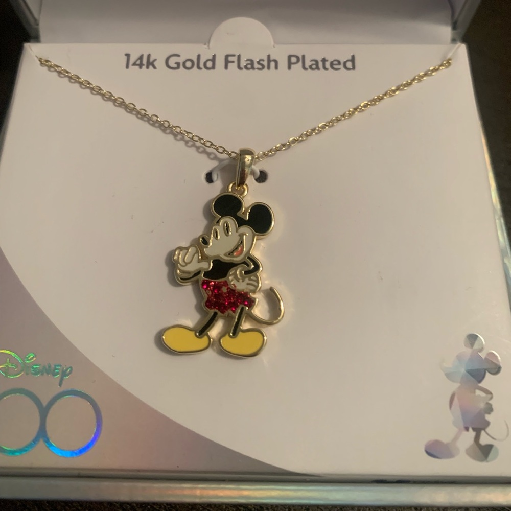Disney Jewlery 100 Mickey Mouse 14 k gold Flash plated necklace